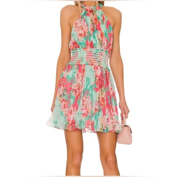 Rococo Sand Size XS • Sand Tessa Floral Pleated Mini Cocktail Summer Beach Dress - Picture 1 of 5
